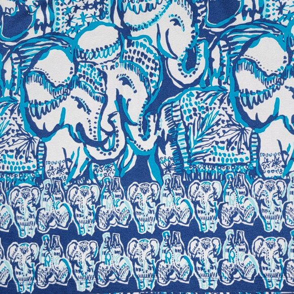 Lilly Pulitzer Blue Aqua White Keep on Trunkin Elephant Print V-Neck Dress - XS - Picture 3 of 9